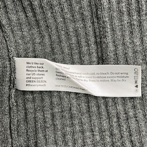 Eileen Fisher Washable Wool Ribbed Long Charcoal Gray Cardigan Sweater - Picture 5 of 5